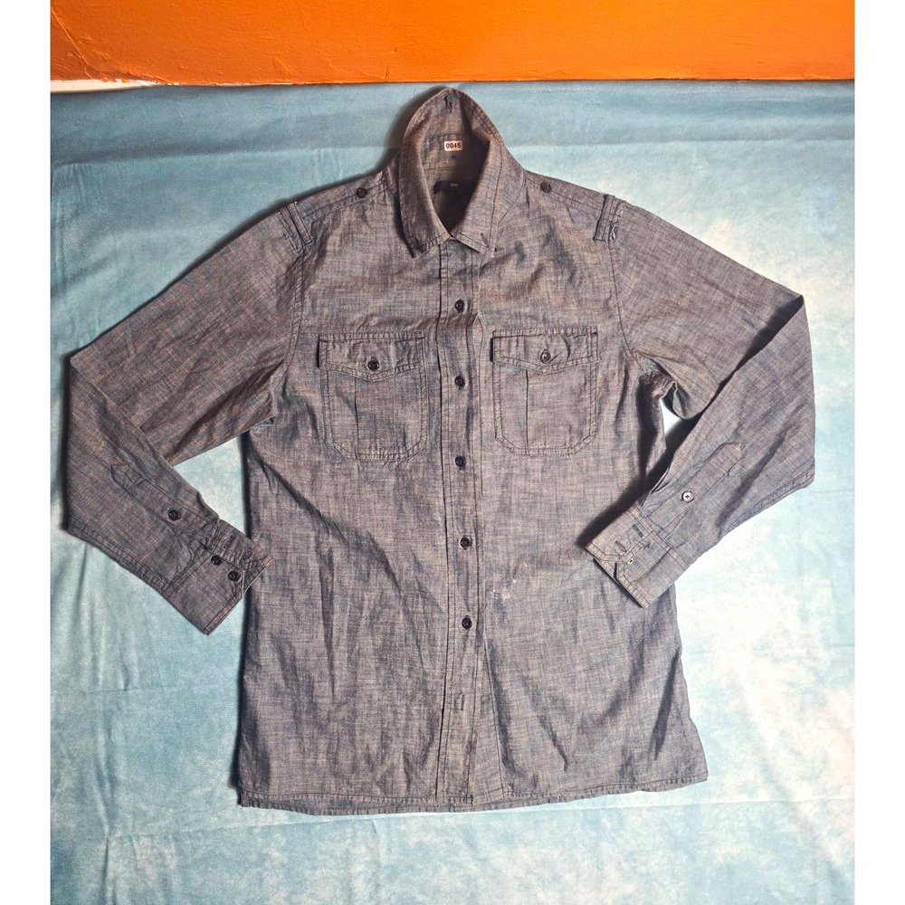 Gap Mens S Blue Cotton Chambray Button Up Long Sleeve Point Collar Pockets